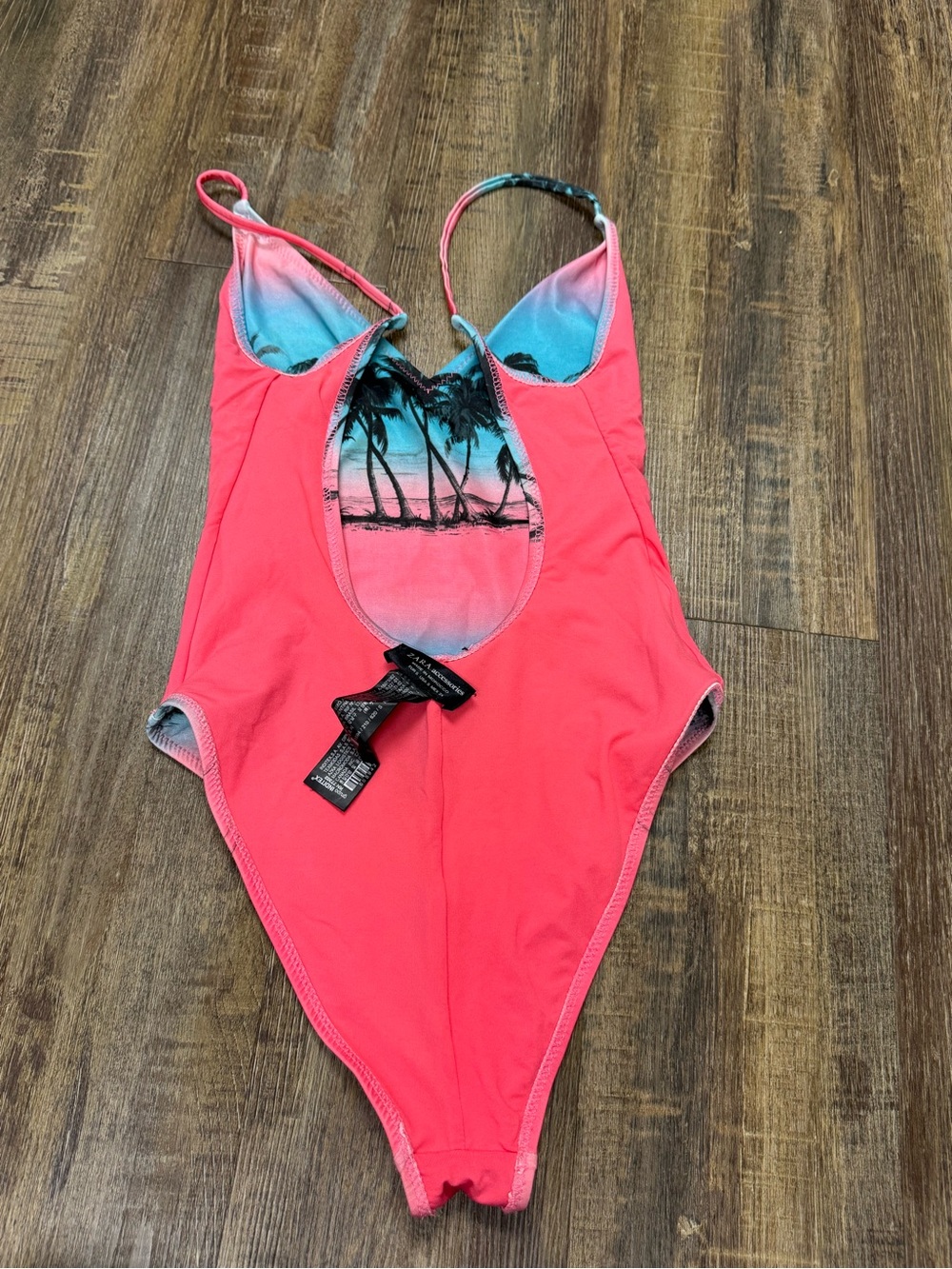 Zara Accessories Tropical Ombre Palm One-Piece Swimsuit - Pink & Teal Small - Picture 13 of 13